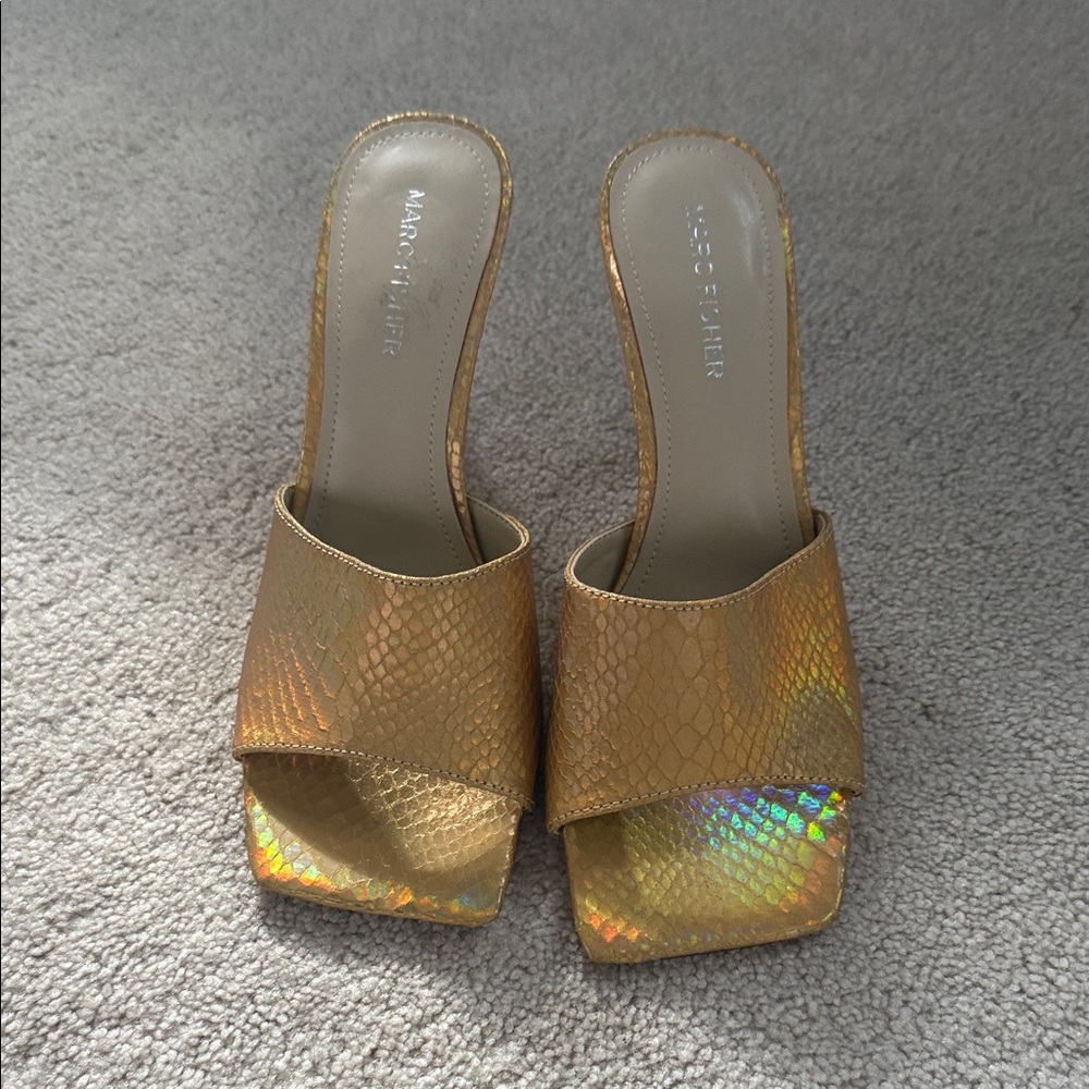 Marc Fisher Iridescent Gold Mules